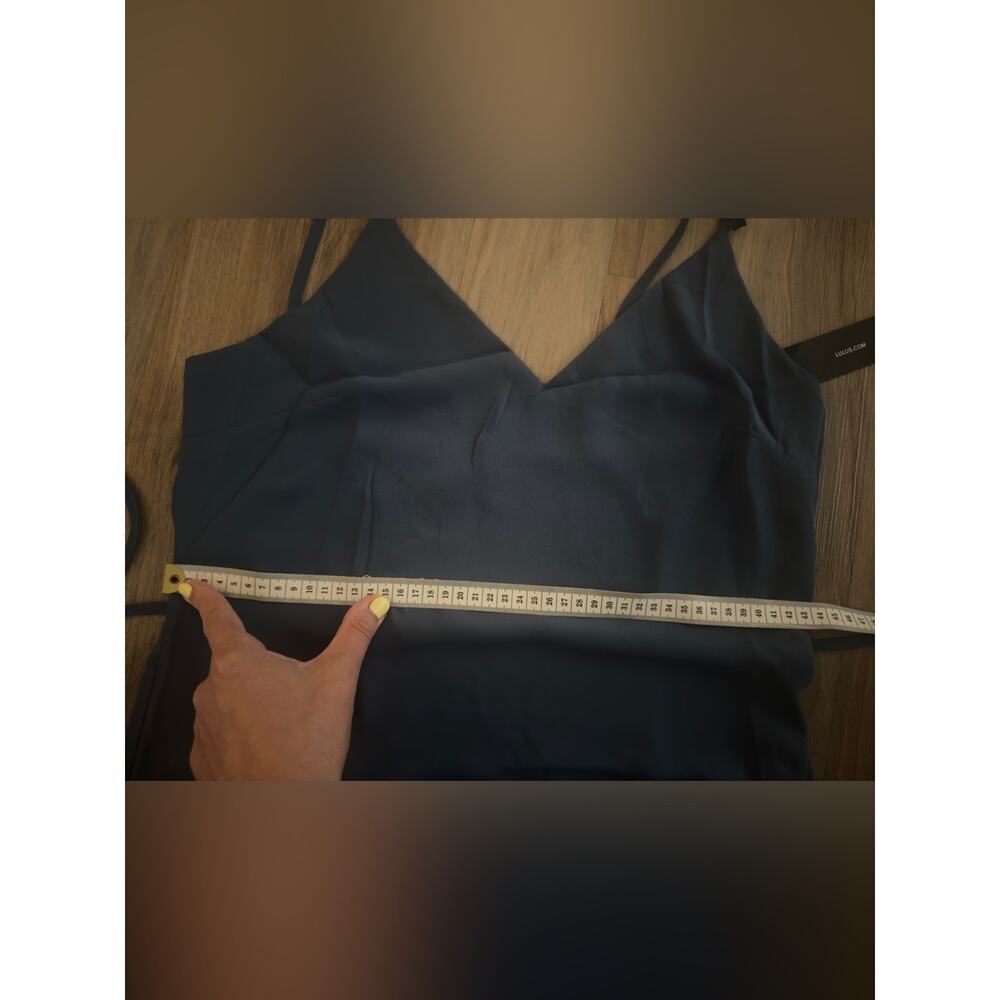 Clearance!Lulu's Slate Blue Chiffon Tie Waist V-Neck Midi Dress Size Large NWT - Picture 6 of 8